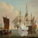 British Man o'War with Other Shipping at Anchor (1793, by John Thomas Serres)