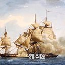Naval combat between the French frigate the Amazone and the English one the Santa Margherita during the campaign in America, 1782, watercolour by Frederic Roux,
