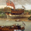 Launching of a sixth-rate ship in Orwell, painting by John Cleveley (ca 1721-1777)